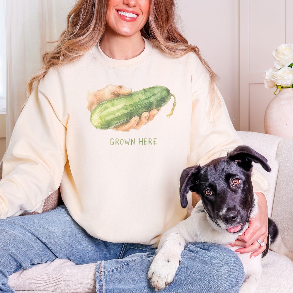 Grown Here Hands Holding a Cucumber Sweatshirt